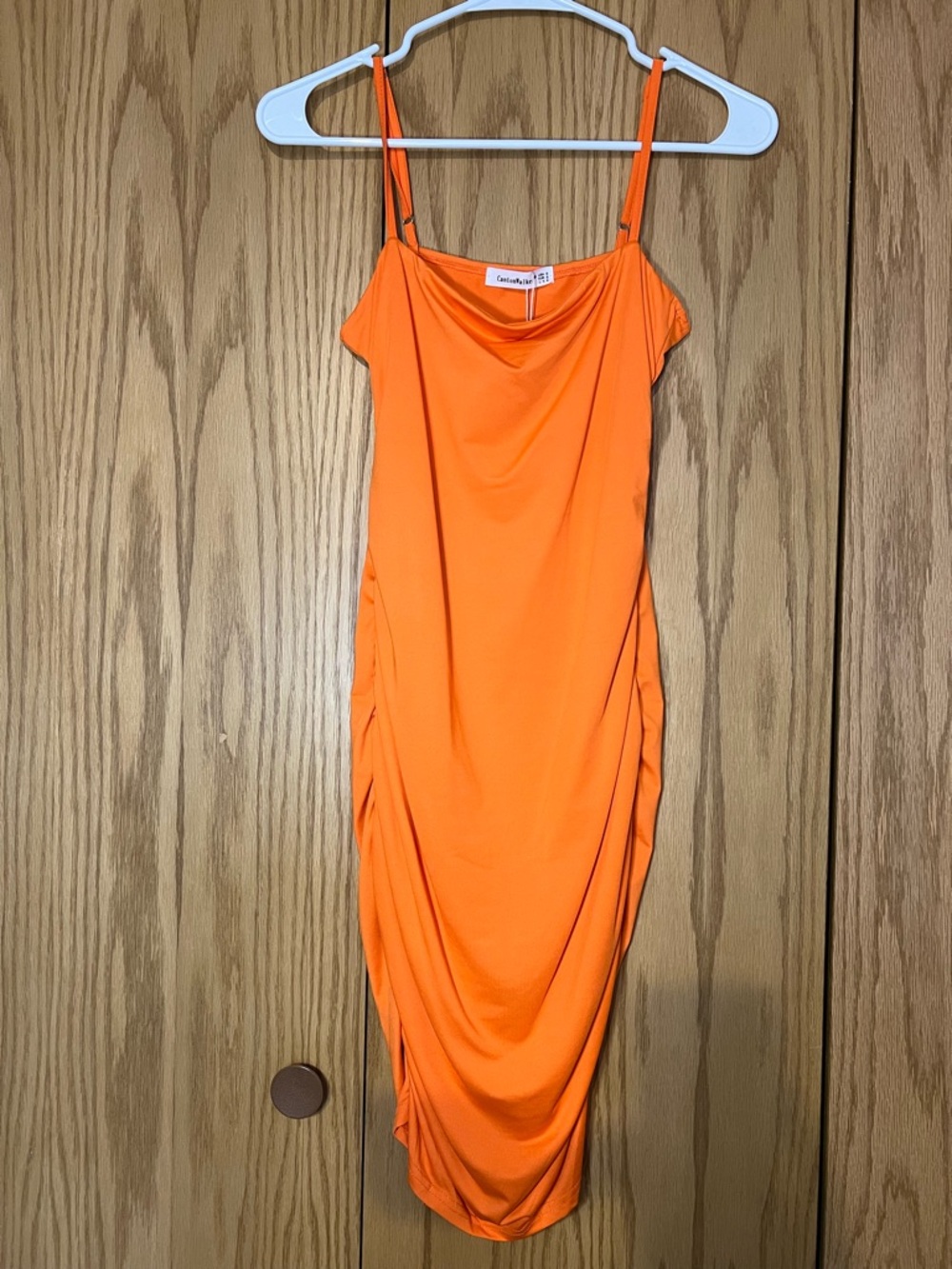 Draped Mini Slip Dress in Bright Orange